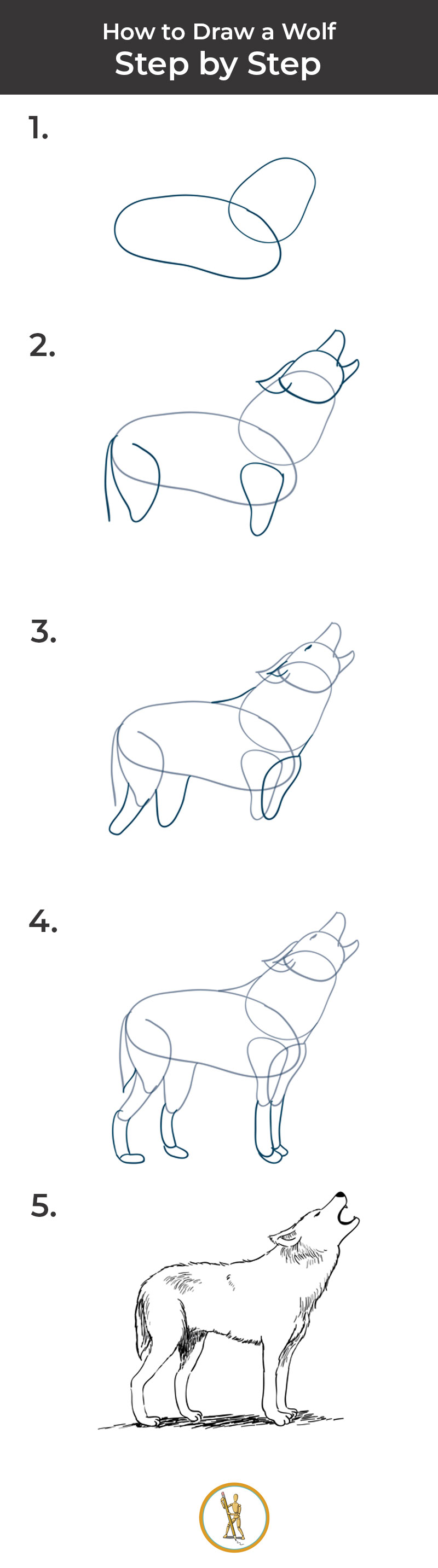How to draw step by step wolf